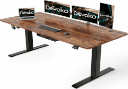 Devoko Höhenverstellbarer Schreibtisch 180 x 80 cm mit Kabelwanne, Elektrisch Höhenverstellbarer Stabiler Stehpult, Computertisch 2-Funktions-Memory, Ergonomischer Steh-Sitz Tisch (Vintage-Braun) 180 x 80 cm Vintage-braun