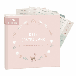 mintkind® Babyalbum "Mein erstes Lebensjahr" Blumen + Sticker Set | Baby Fotoalbum zum Selbstgestalten | Baby Geschenk für Mädchen und Junge | Babybuch zum Eintragen | Baby-Tagebuch ab 0 Monate mit Stickerset Blumen