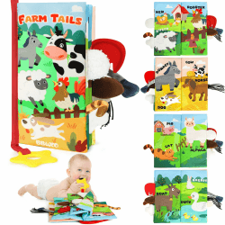 BBWOO Babybuch knisterbuch stoffbuch fühlbuch Baby Buch Baby bücher Kinderwagen Spielzeug, beißring Baby Spielzeug ab 0 3 6 Monate, Quiet Book Geschenk für Jungen Mädche Nutztiere