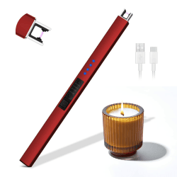 Rouclo Lichtbogen Feuerzeug Elektrisch,USB Aufladbar Feuerzeug Stabfeuerzeug Winddichtes, Elektro Kerzenanzünder Flammenlose Grillfeuerzeug Lighter für Kerzen Anzünden, Gasherd, Küche (rot) I Rot