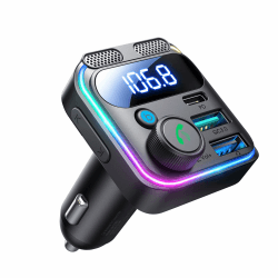JOYROOM 48W Bluetooth Adapter Auto,【Bass & Hi-Fi Stereo】FM Transmitter Auto Bluetooth 5.3,【30W PD USB C & Freisprechanlage】Transmitter für Auto Bluetooth, Dual-Mikrofon & LED-Licht, Bluetooth & U-Disk Schwarz
