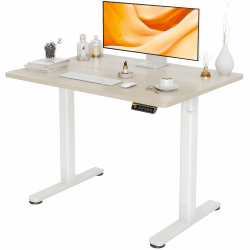 Claiks Schreibtisch Höhenverstellbar Elektrisch, Höhenverstellbarer Schreibtisch 100x60 cm, Standing Height Adjustable Desk, Weiß Gestell/Beige Oberfläche 100x60 cm Beige