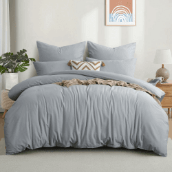 Aisbo Bettwäsche 200x200 Baumwolle Grau - Baumwolle Bettbezug Set Hellgrau 200x200cm 3tlg mit Reißverschluss, Baumwollbettwäsche 200 x 200 Cotton, weich und atmungsaktiv 200x200 Hellgrau