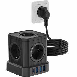 VOOMY 9 Fach Steckdosenleiste USB C, Verlängerungskabel 3M, Mehrfachsteckdose mit 3 USB und 1 USBC (20W), 4000W Mehrfachsteckdosen mit Schalter, Steckdosenleiste Überspannungsschutz, Steckdosenwürfel 3M Schwarz 8 Fach mit 1 USB-C