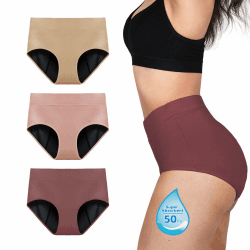 TIICHOO Periodenunterschwäsche Starke Blutung Hohe Taille Periodenslip Weiche Menstruationsunterwäsch 48 Braun/Roségold/Beige