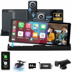 【Exklusive Halterung】 Carplay Display Android Auto Display mit 350° Drehbare 4K Dashcam,10,26 Zoll Tragbarer Driveplay Autoradio Carplay Dual-Bluetooth Fahrnavigation Siri G-oogle
