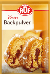RUF Backpulver, der Klassiker zum Backen von Kuchen, Brötchen und Waffeln, auch zur Reinigung im Haushalt geeignet, glutenfrei und vegan, 6x15g 90 g (1er Pack) klassisch