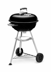 Weber Compact Kettle Holzkohlegrill, Ø 47cm Grillfäche, BBQ Grill mit porzellanemaillierten Deckel & Kessel, Dreibein-Ständer & Räder, verchromter Grillrost - Schwarz (1221004) Schwarz 47cm