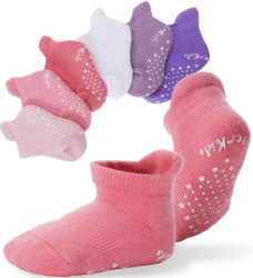 EBMORE Dicke Stoppersocken Kinder Baby Warme Antirutsch Socken für Jungen Kleinkinder Mädchen Anti Rutsch Baumwolle Babysocken Geschenk 6 Paar 6-12 Monate Sortiertes Rosa （6 Paare）