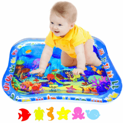 YTACREA Wassermatte Baby, Sensorische Montessori Wasserspielmatte Baby, Wassermatte Baby BPA Frei, Bauchlage Spielzeug Baby Tummy Time Wasser Spielmatte für baby ab 3-9 Monate (Blau)