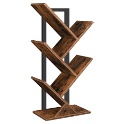 HOOBRO Bücherregal, Standregal mit 4 Ebenen, Holz DVD Regal, in Baumform, Metallgestell, für Wohnzimmer, Arbeitszimmer, Kinderzimmer, Vintagebraun EBF04SJ01G1 Dunkelbraun + Schwarz ‎34 x 20 x 71 cm