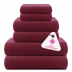 Casa Copenhagen Waffel-Frottee-Handtuch,6-teiliges Set, Baumwolle,extra groß, luxuriös, Burgund, 2 Badelaken XL, 89 x 178 cm, 2 große Handtücher, 51 x 79 cm, 2 große Waschlappen, 41 x 41 cm Burgunderrot