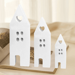 ROMANVIC Silikonformen Gießformen,3 Stück Häuser Kerzenformen,Silikonform Haus mit Fenster,Gießformen Silikon Häuser,3D Häuser Gießform für Sojawachs Kerzen,Seife,Handwerk,Gips