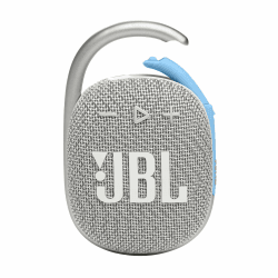 JBL Clip 4 Eco Bluetooth Lautsprecher aus recyceltem Material in Weiß – Wasserdichte, tragbare Musikbox mit praktischem Karabiner – Bis zu 10 Stunden kabelloses Musik Streaming White