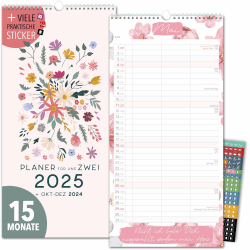 Paarplaner 2025 3 Spalten GARTENLIEBE Planer für Zwei 2025 und Okt-Dez 2024 Partnerkalender 16x32,5cm Paarkalender f. Paare 2025 Wandplaner 2 Personen STICKER Recycling Urlaub (2025)