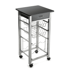 Versa Leicester Küchenwagen mit Rädern, Schubladen und Flaschenregal, Gemüsehändler, Küchenablage, Maßnahmen (H x L x B) 82 x 40 x 40 cm, Holz und Metall, Farbe: Schwarz Schwarz 40 x 40