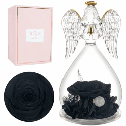 Miofula Ewige Rose Engel Figur Geschenke für für Frauen, Geburtstagsgeschenk für Mama, Ewige blume Engel Glaskuppel, Echte Rose Geschenke für Mutter Oma Freundin zum Weihnachten Valentinstag Muttertag Schwarz