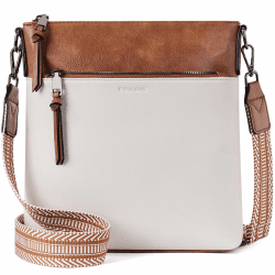 Roulens Mittel Damen Umhängetaschen, Leicht Damen Schultertasche aus Veganes Leder, Crossbody Bags für Frauen mit Verstellbar Abnehmbar Breiter Gurt A-beige/Braun