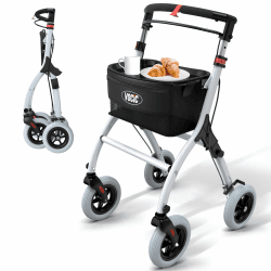 VOCIC Z32 Rollator Schmal für Wohnung,Indoor Rollator Faltbar und Leicht,Stabiler Wohnungsrollator mit Spuer Leiser Anti-Rutsch Reifen,Rollatoren für Senioren Klappbar Tablett,Weiß | 5 Jahre Garantie