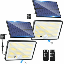 LOTMOS 2 Stück Solarlampen für Außen mit Bewegungsmelder, 342 LED Aussenleuchte Solar IP65 Wasserdicht Solarleuchte 3 Modi Strahler mit Fernbedienung, Solar Lampe Outdoor für Garten Garage Aussen Kaltes Weiß 2 Stück