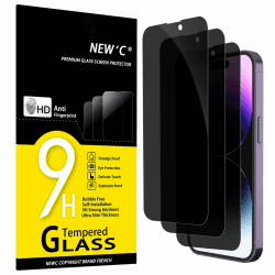 NEW'C 3 Stück, Sichtschutz Panzer Schutz Glas für iPhone 14 Pro (6,1 Zoll), Ausgewogener 35-Grad-schutzwinkel mit Augenschutz, Ultra-Haltbare 9H Härte, Blasenfrei 14 Pro 6,1 Zoll