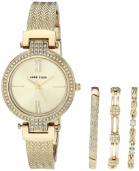 Anne Klein Women's Premium Crystal Accented Bangle Watch and Bracelet Set Gold