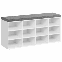 VASAGLE Schuhbank, Schuhregal mit Sitzfläche, Sitzbank mit Stauraum, Kissen, 12 Fächer, verstellbare Ablagen, für Wohnzimmer, Flur, 30,3 x 104 x 48 cm, wolkenweiß-Taubengrau LHS012W14 12 Fächer (30,3T x 104B cm) Wolkenweiß + Taubengrau