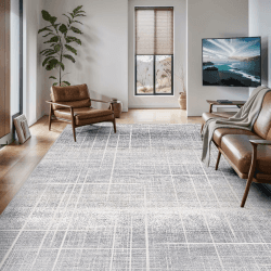 Vamcheer Teppich Wohnzimmer Moderner Anti-Rutsch - Teppich Esszimmer Kurzflor 200x300, Teppich Waschbar,Kuschelteppich mit Streifen,Teppiche Groß für Arbeitszimmer,Büro,Weich,Hellgrau Beige Hellgrau Beige 200x300