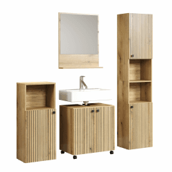 trendteam smart living - Badkombination - Badezimmer - PureBliss - Aufbaumaß (BxHxT) 160 x 190 x 40 cm - Farbe Evoke Eiche mit schwarzen Rillen - 233701842