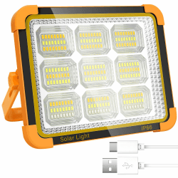 LED Strahler Akku - 100W LED Baustrahler Akku - Tragbarer LED Arbeitschleucte Akku - Wiederaufladbarer Strahler Solar Power Bank für Camping, Werkstatt, Outdoor, Garage, Keller, Notfall