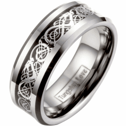 JewelryWe Schmuck Herren Wolframcarbid Ring Band Silber Schwarz Irish Celtic Knot Irischen Keltisch Knoten Drachen Jahrgang Hochzeit Größe 49 bis 76 Silber-keltische Drachen 58 (18.5)