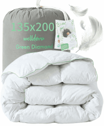 Welldora Komfort Bettdecke 135x200 | 100% Extraweiche Federn & Daunen | Fachärztlich geprüft, Oeko-Tex, Allergiker | RDS Zertifiziert für Tierwohl | Ganzjahres Federbett Daunendecke 135x200 Bauschige Ganzjahresdecke 135 x 200 cm