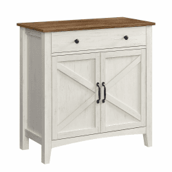 VASAGLE Küchenschrank, Sideboard mit Schubladen, Aufbewahrungsschrank mit Türen, verstellbare Ablage, Landhausstil, für Wohnzimmer Küche Esszimmer, vintageweiß-honigbraun BBK341W01