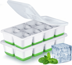 Große Eiswürfelform aus Silikon, JRISBO 2er-Pack Eiswürfelbehälter mit Deckel Sicher BPA-frei und LFGB-zertifiziert, Stapelbare Eiswürfel Form Eiswürfelformen Groß Ice Cube Tray Grün