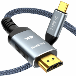 SNOWKIDS USB C auf HDMI Kabel 4K@60Hz[Thunderbolt 3/4 kompatibel] USB Typ C zu HDMI 4K UHD Kabel[Aluminium&Nylon] für iPhone 15 Pro Max Sam-sung S23 MacBook iPad Pro/Air, iMac 1.8m 1.8m Grau
