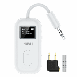 1Mii SafeFly Dual Flugzeug Bluetooth 5.3 Adapter für 2 Kabellose Kopfhörer, Unterstützt aptX Low Latency/Adaptive, 3,5mm AUX Bluetooth Transmitter Sender für Flugreisen, TV - Nur Transmitter
