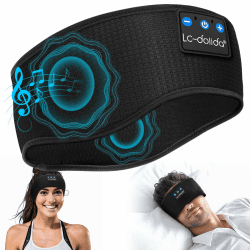 LC-dolida Schlafkopfhörer Bluetooth 5.4, Schlaf Stirnband Kopfhörer Headband Schlafmaske, Sportskopfhörer Musik schlafen Stirnband für Sport Training, Joggen, Yoga, Reisen Tiefschwarz