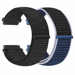 Vodtian 18mm Nylon Armband Kompatibel mit Garmin Venu 2S/Venu 3S/Vivoactive 4S/Vivomove 3S/Forerunner 255s/255s Music/265s, Schnellverschluss Ersatz Sport Loop Uhrenarmband für Damen Herren Dunkelschwarz+Neues Mitternachtsblau 18mm