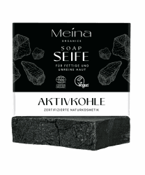 Meina Schwarze Seife mit Aktivkohle gegen Pickel und Akne, 100% Natürlich, Naturseife für fettige und unreine Haut ohne Palmöl, Bio Zertifiziert, Vegan, Nachhaltig, Handgemacht, 100g 100 g (1er Pack)