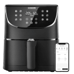 COSORI Smart WiFi Heißluftfritteuse 5,5L XXL mit APP-Steuerung, Ohne Öl, Heissluftfriteuse mit 13 Kochfunktionen und 100 Deutsch Rezeptheft, Air Fryers mit One-Touch,Shake-Modus,1700W, Schwarz 5.5L Dunkelschwarz