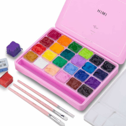 HIMI Gouache Farben Set, 24 Farben x 30 ml, einzigartiges Geleebecher-Design mit 3 Malpinseln und einer Palette in einer Tragetasche, perfekt für Künstler, Studenten, Gouache-Aquarellmalerei(Rosa)