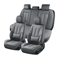 Coverado Sitzbezüge Vorne und Hinten 5 Stück, Wasserdichtes Leder Auto Sitzschutz Komplettset, Universal Fit für die meisten Limousinen SUV Pick-up Truck, Grau Grau L-Vollständiger Satz