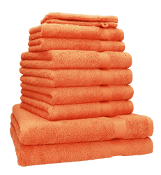 Betz Premium 10er Frottier Handtuch-Set - 2X Liegetücher - 4X Handtücher - 2X Gästetücher - 2X Waschhandschuhe - orange 10 Tlg. Set Orange