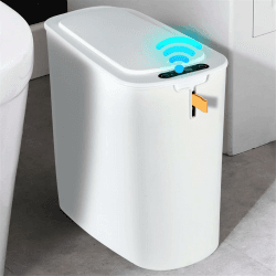 SHTALHST 12L Sensor Mülleimer, Elektrischer Mülleimer, Mülleimer mit Sensor, Automatischer Mülleimer, Mülleimer Schmal mit Deckel, Geeignet für Küche, Bad, Büro, Schlafzimmer(Batteriebetrieben&Weiß)