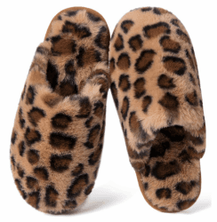 Coswind Hausschuhe Damen Herren Winter Warme Plüsch Kuschel Flauschige Pantoletten Gefütterte Weiche Rutschfeste Unisex with Memory Foam Schöne Dicke Bequeme 38.5/40 EU Leopard