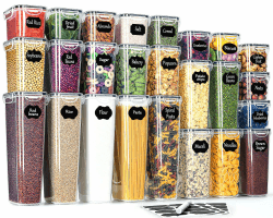 Vorratsdosen mit deckel luftdicht 25er Set: Aufbewahrungsbox Küche für Mehl Müsli Zucker Spaghetti Nudeln Aufbewahrung | Vorratsbehälter Set 2,5l/1,7l/1,25l/0,75l | BPA-FREI | Spülmaschinenfest