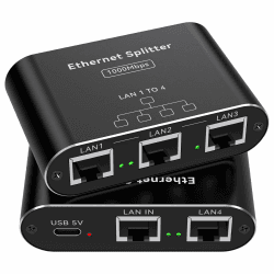 PVBCTCSID LAN Splitter 1 Auf 4 Gigabit Ethernet Splitter LAN Switch 4 Port 1000Mbps Rj45 Netzwerk Switch LAN Kabel Verteiler Network Switch für Computer, Laptop, Switch, Hub, Router, Digital TV, et Répartiteur RJ45 4 Ports