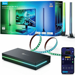 Govee HDMI 2.1 Sync Box Kit 2, mit Lightbar und LED Strip und AI Sync Box, unterstützt 8K@60Hz, 4K@144Hz, VRR und ALLM, funktioniert mit Matter und Alexa, Monitor Hintergrundbeleuchtung für 27-34 Zoll