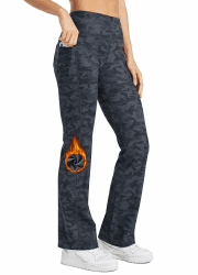 WILLIT Damen Thermo Flare Leggings Winter Fleece gefütterte Yogahose Warm Sportleggins Laufhose Bootcut Hose High Waist mit Taschen XL Schwarztarnung
