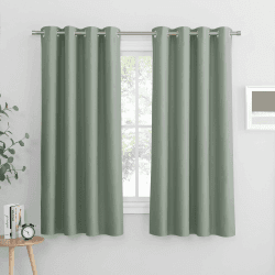 PONY DANCE Verdunklungsvorhänge Ösen Gardienen 2-Set Kurze Gardinen Blickdicht Thermovorhang gegen Kälte Schlafzimmer Gardinen und Vorhänge Verdunkelung, H 158 x B 132 cm, Salbeigrün H158 x B132 cm (2er Pack) Salbeigrün